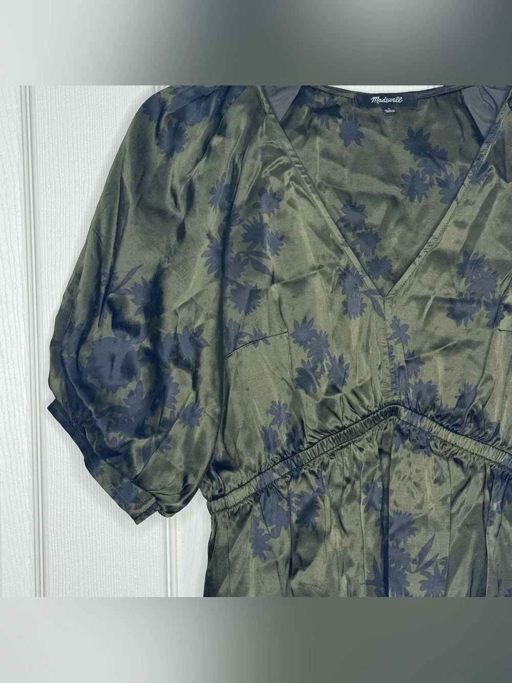 Madewell Satin Shirred Puff Sleeve Blouse Size S